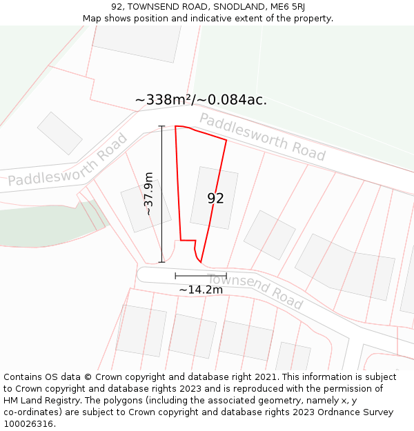 92, TOWNSEND ROAD, SNODLAND, ME6 5RJ: Plot and title map