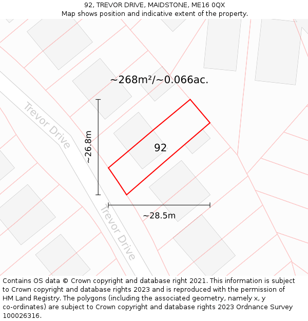 92, TREVOR DRIVE, MAIDSTONE, ME16 0QX: Plot and title map