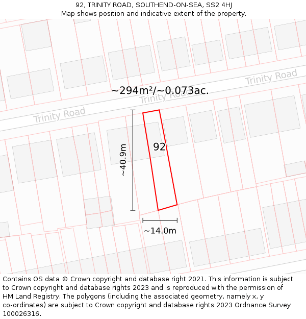 92, TRINITY ROAD, SOUTHEND-ON-SEA, SS2 4HJ: Plot and title map