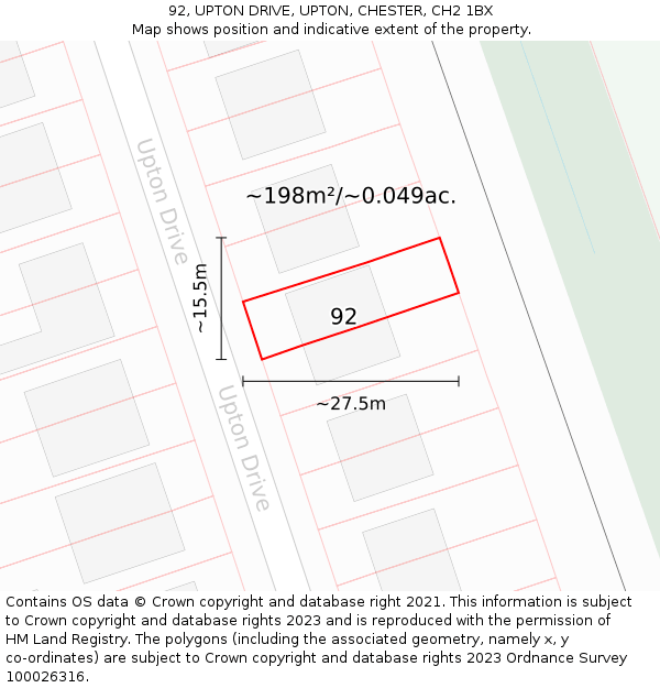 92, UPTON DRIVE, UPTON, CHESTER, CH2 1BX: Plot and title map