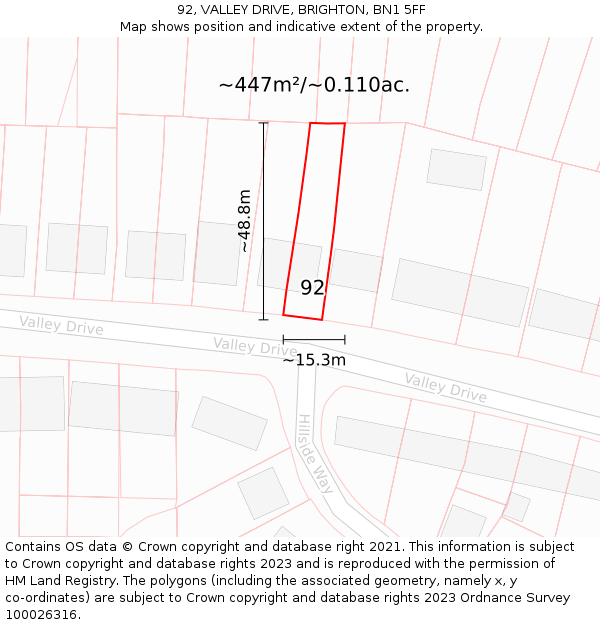 92, VALLEY DRIVE, BRIGHTON, BN1 5FF: Plot and title map