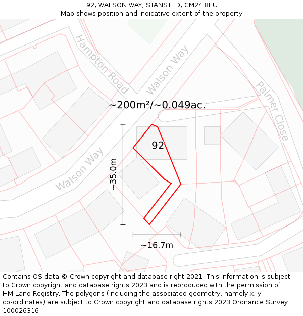 92, WALSON WAY, STANSTED, CM24 8EU: Plot and title map