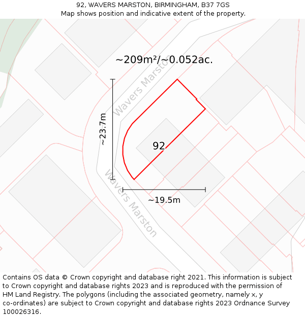 92, WAVERS MARSTON, BIRMINGHAM, B37 7GS: Plot and title map