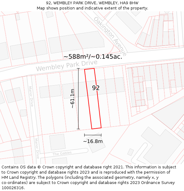 92, WEMBLEY PARK DRIVE, WEMBLEY, HA9 8HW: Plot and title map