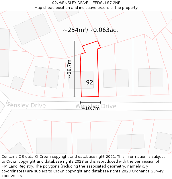 92, WENSLEY DRIVE, LEEDS, LS7 2NE: Plot and title map