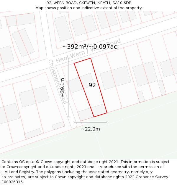 92, WERN ROAD, SKEWEN, NEATH, SA10 6DP: Plot and title map