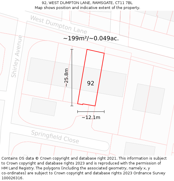 92, WEST DUMPTON LANE, RAMSGATE, CT11 7BL: Plot and title map