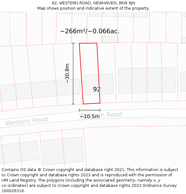 92, WESTERN ROAD, NEWHAVEN, BN9 9JN: Plot and title map