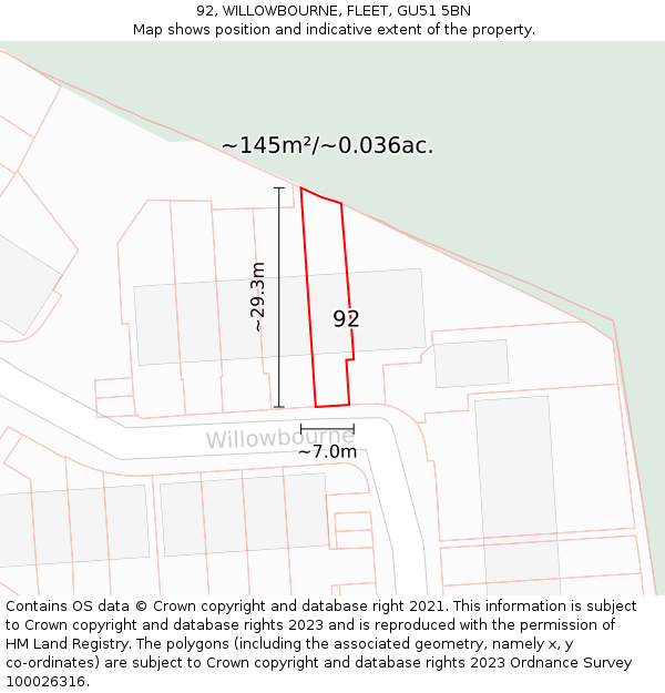 92, WILLOWBOURNE, FLEET, GU51 5BN: Plot and title map