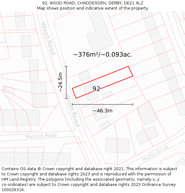 92, WOOD ROAD, CHADDESDEN, DERBY, DE21 4LZ: Plot and title map