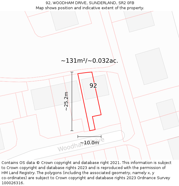 92, WOODHAM DRIVE, SUNDERLAND, SR2 0FB: Plot and title map