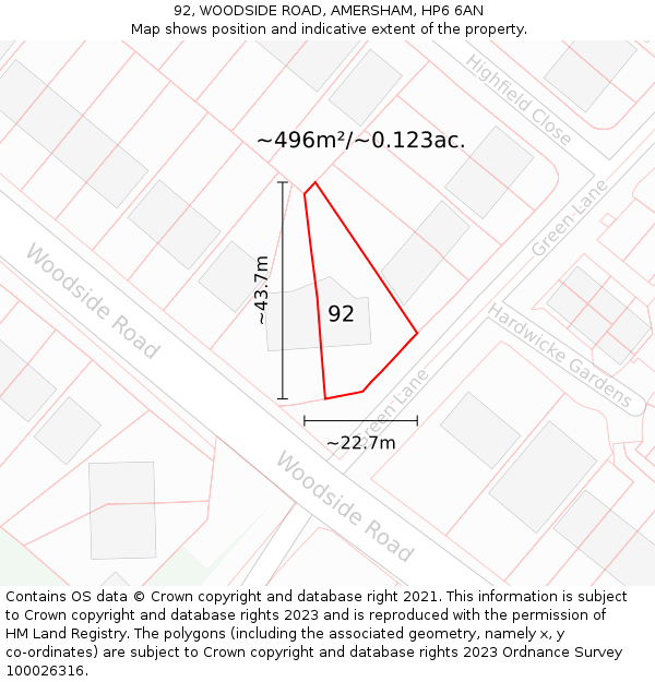 92, WOODSIDE ROAD, AMERSHAM, HP6 6AN: Plot and title map