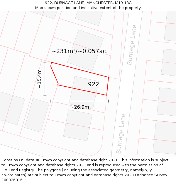 922, BURNAGE LANE, MANCHESTER, M19 1RG: Plot and title map