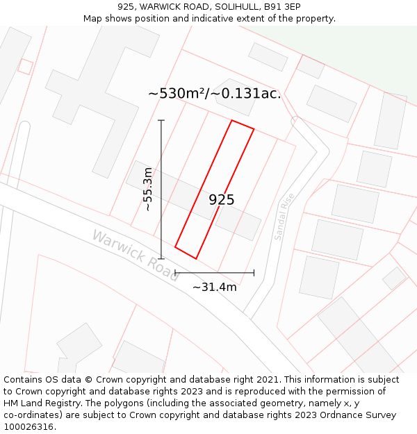 925, WARWICK ROAD, SOLIHULL, B91 3EP: Plot and title map