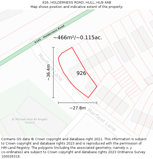 926, HOLDERNESS ROAD, HULL, HU9 4AB: Plot and title map