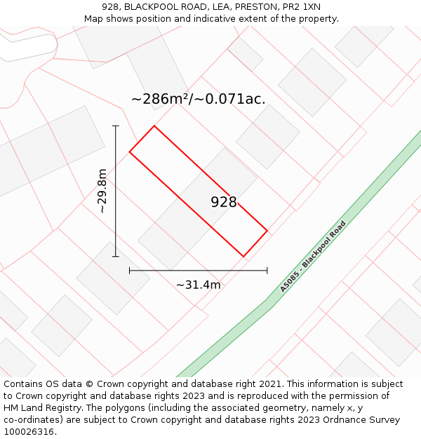 928, BLACKPOOL ROAD, LEA, PRESTON, PR2 1XN: Plot and title map