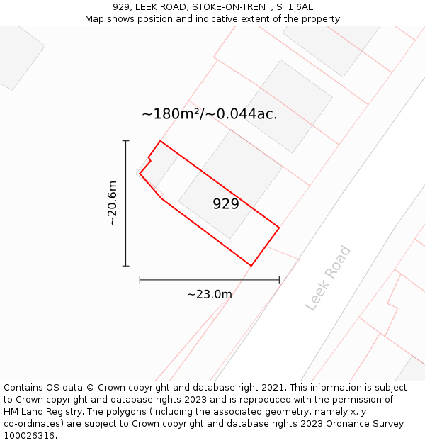 929, LEEK ROAD, STOKE-ON-TRENT, ST1 6AL: Plot and title map