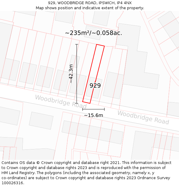 929, WOODBRIDGE ROAD, IPSWICH, IP4 4NX: Plot and title map