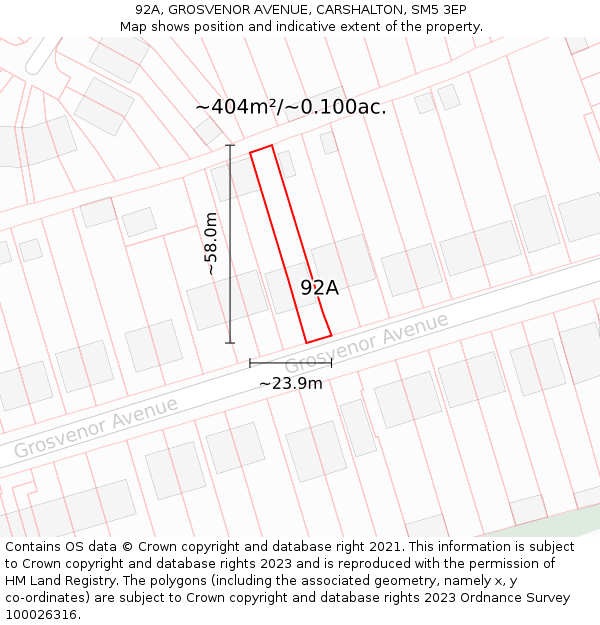 92A, GROSVENOR AVENUE, CARSHALTON, SM5 3EP: Plot and title map