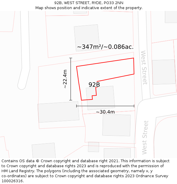 92B, WEST STREET, RYDE, PO33 2NN: Plot and title map