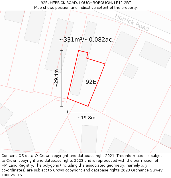 92E, HERRICK ROAD, LOUGHBOROUGH, LE11 2BT: Plot and title map