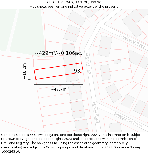 93, ABBEY ROAD, BRISTOL, BS9 3QJ: Plot and title map