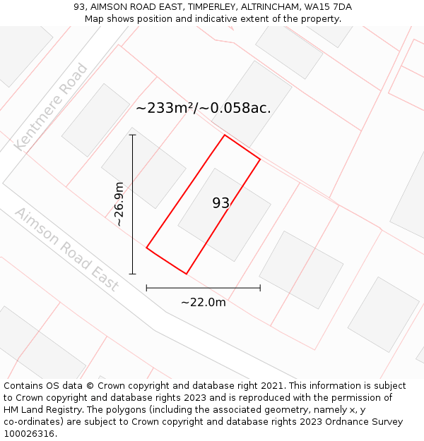 93, AIMSON ROAD EAST, TIMPERLEY, ALTRINCHAM, WA15 7DA: Plot and title map