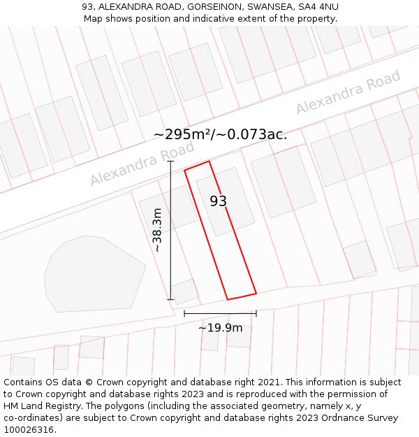 93, ALEXANDRA ROAD, GORSEINON, SWANSEA, SA4 4NU: Plot and title map