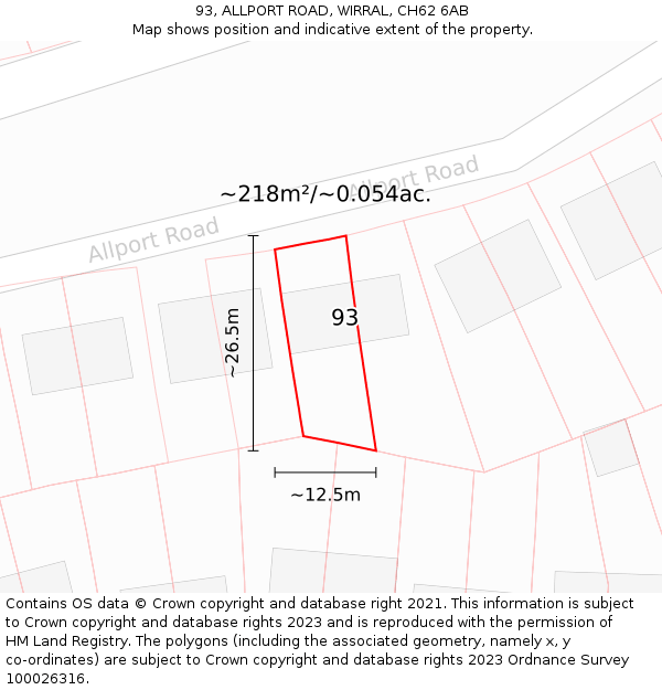 93, ALLPORT ROAD, WIRRAL, CH62 6AB: Plot and title map