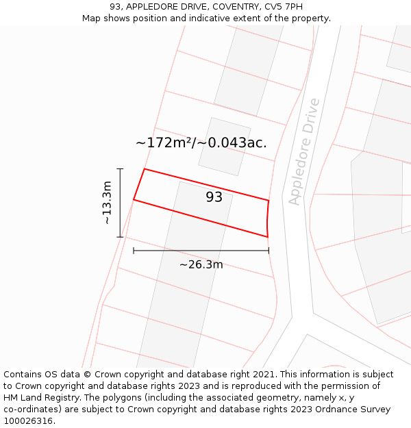 93, APPLEDORE DRIVE, COVENTRY, CV5 7PH: Plot and title map