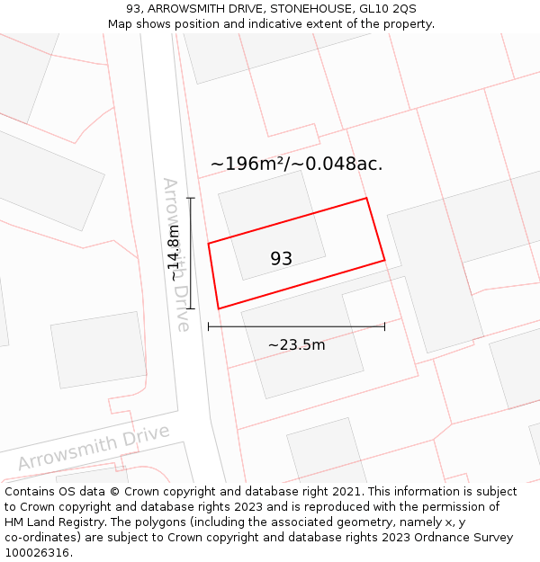 93, ARROWSMITH DRIVE, STONEHOUSE, GL10 2QS: Plot and title map