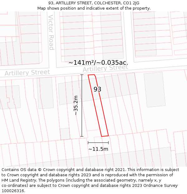 93, ARTILLERY STREET, COLCHESTER, CO1 2JG: Plot and title map