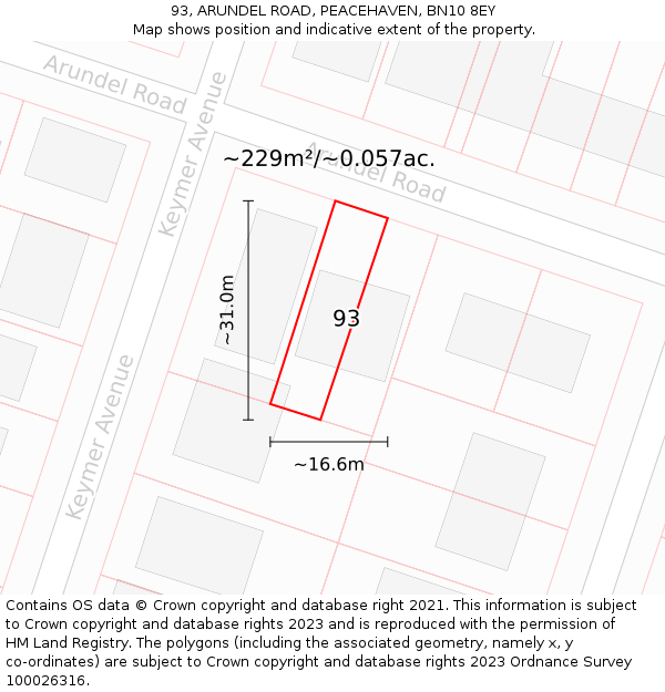 93, ARUNDEL ROAD, PEACEHAVEN, BN10 8EY: Plot and title map