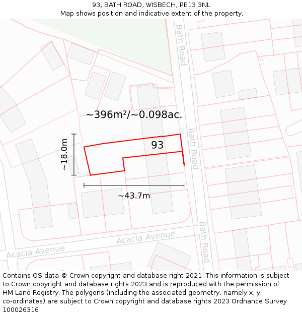 93, BATH ROAD, WISBECH, PE13 3NL: Plot and title map