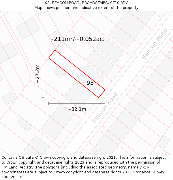 93, BEACON ROAD, BROADSTAIRS, CT10 3DG: Plot and title map