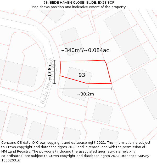 93, BEDE HAVEN CLOSE, BUDE, EX23 8QF: Plot and title map