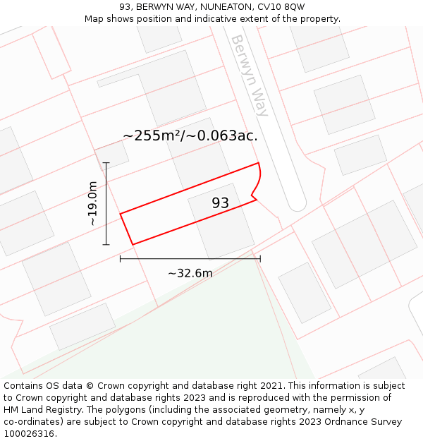 93, BERWYN WAY, NUNEATON, CV10 8QW: Plot and title map