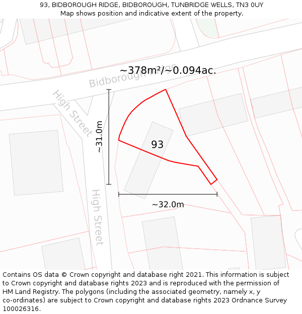 93, BIDBOROUGH RIDGE, BIDBOROUGH, TUNBRIDGE WELLS, TN3 0UY: Plot and title map