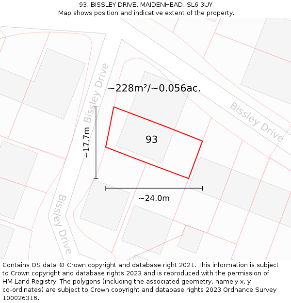 93, BISSLEY DRIVE, MAIDENHEAD, SL6 3UY: Plot and title map