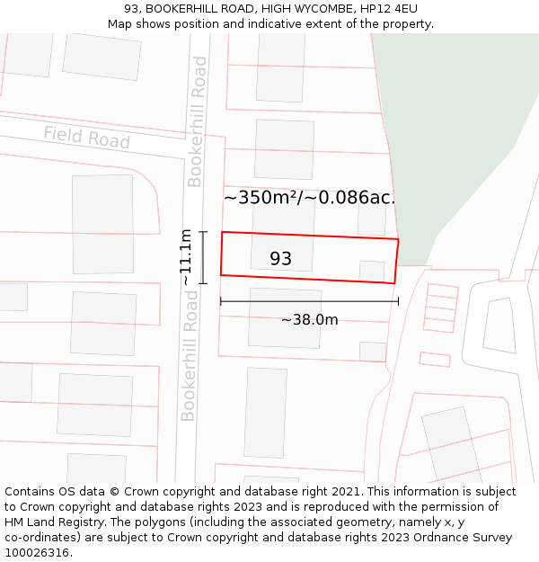 93, BOOKERHILL ROAD, HIGH WYCOMBE, HP12 4EU: Plot and title map