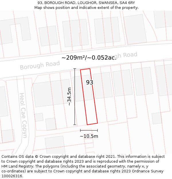 93, BOROUGH ROAD, LOUGHOR, SWANSEA, SA4 6RY: Plot and title map