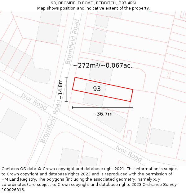 93, BROMFIELD ROAD, REDDITCH, B97 4PN: Plot and title map