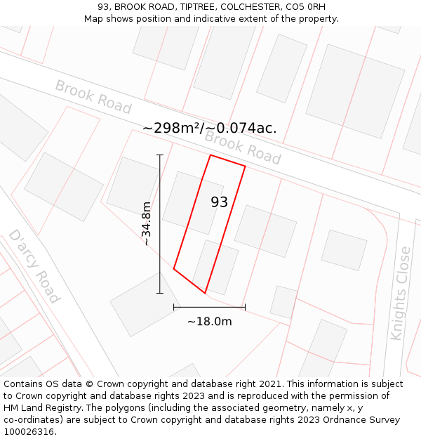 93, BROOK ROAD, TIPTREE, COLCHESTER, CO5 0RH: Plot and title map