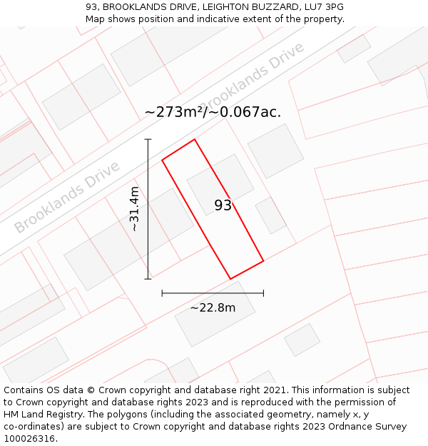93, BROOKLANDS DRIVE, LEIGHTON BUZZARD, LU7 3PG: Plot and title map