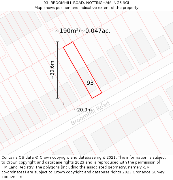 93, BROOMHILL ROAD, NOTTINGHAM, NG6 9GL: Plot and title map