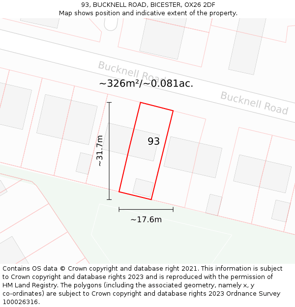 93, BUCKNELL ROAD, BICESTER, OX26 2DF: Plot and title map