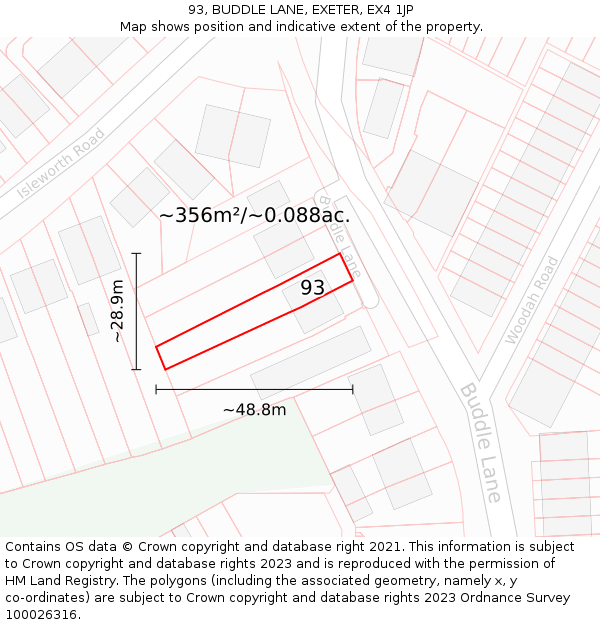 93, BUDDLE LANE, EXETER, EX4 1JP: Plot and title map