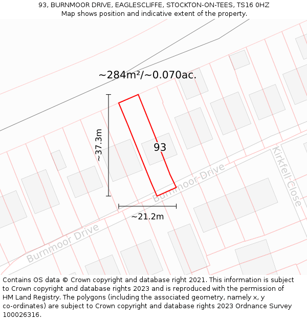 93, BURNMOOR DRIVE, EAGLESCLIFFE, STOCKTON-ON-TEES, TS16 0HZ: Plot and title map