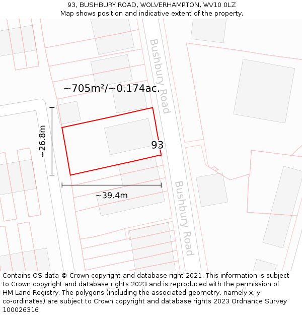 93, BUSHBURY ROAD, WOLVERHAMPTON, WV10 0LZ: Plot and title map