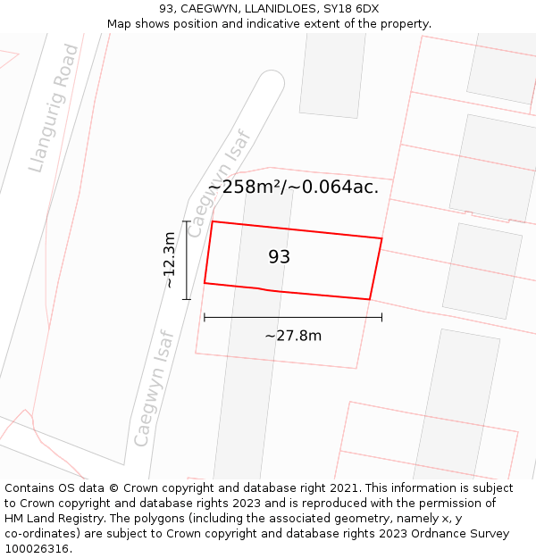 93, CAEGWYN, LLANIDLOES, SY18 6DX: Plot and title map